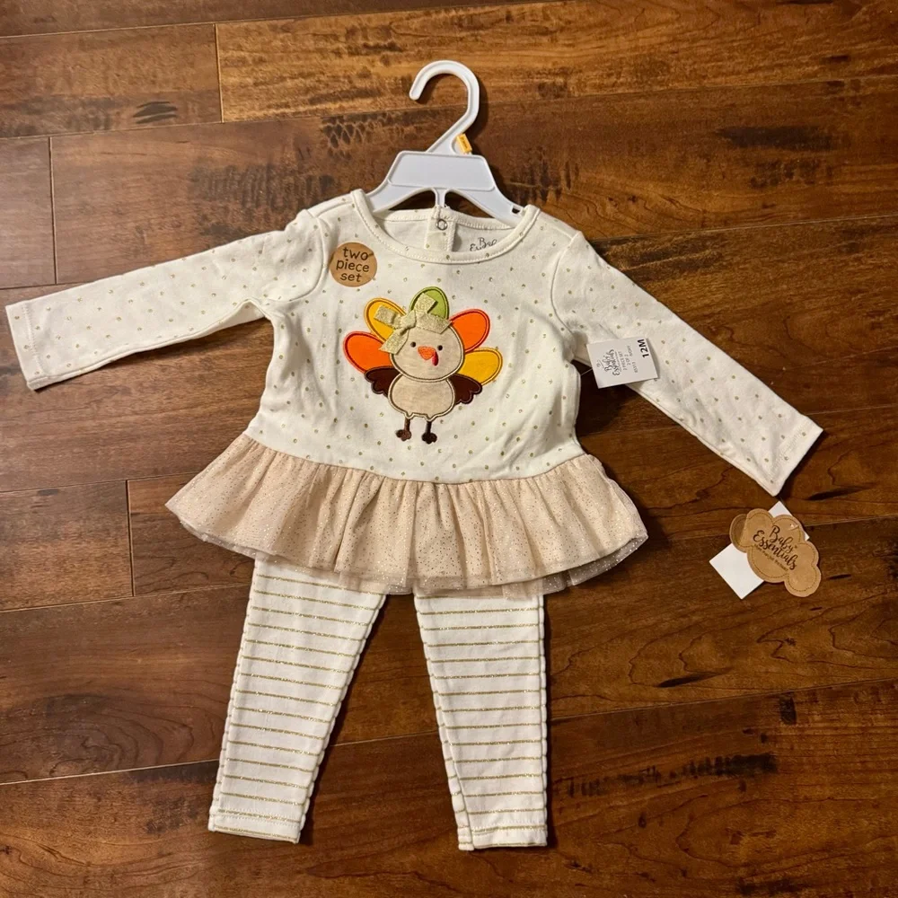 Baby Essentials Thanksgiving Turkey top  12M NWT Tutu Legging Set